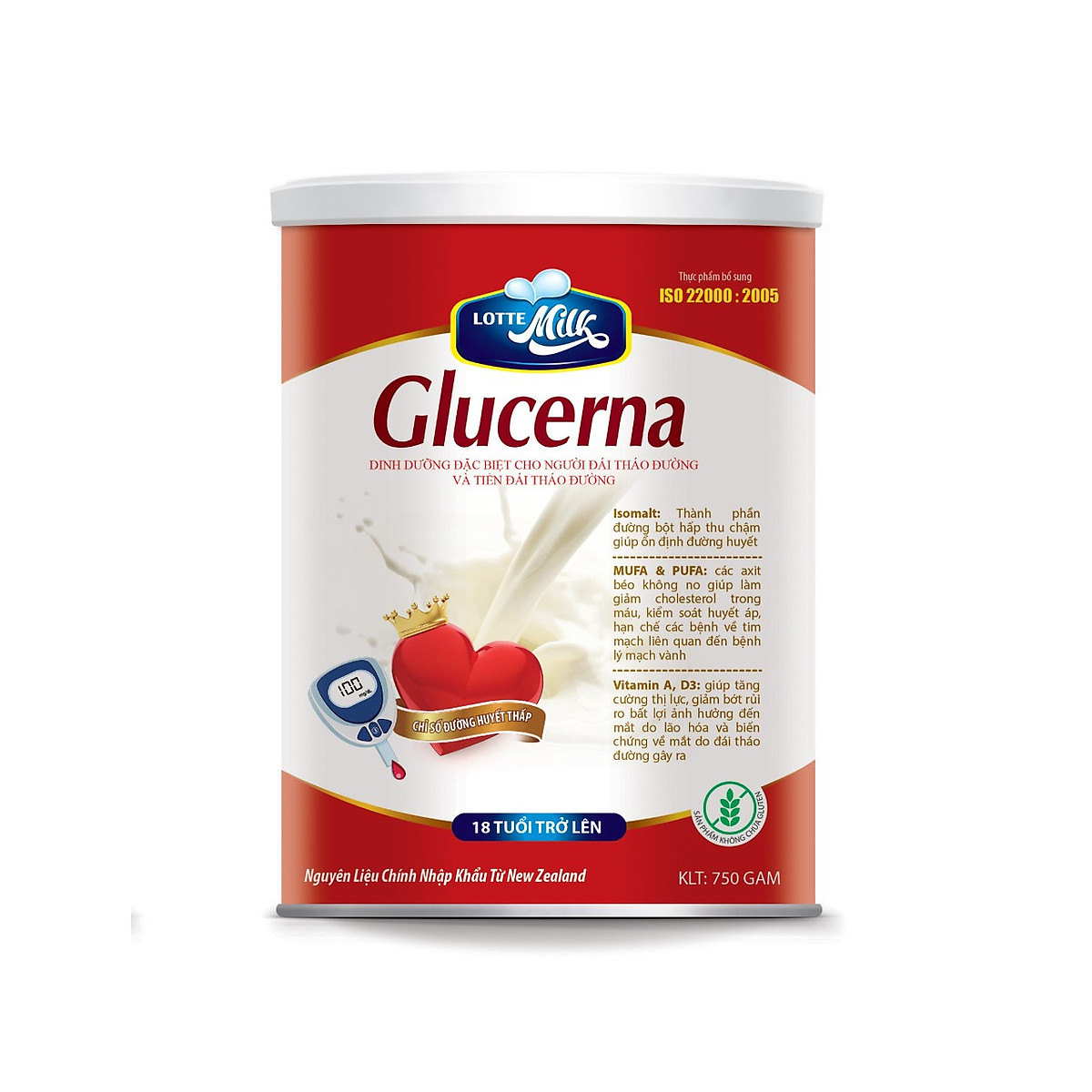 Sữa glucerna đáp ứng đầy đủ các tiêu chuẩn dinh dưỡng quốc tế và được chứng nhận ISO 22000: 2005 về an toàn thực phẩm
